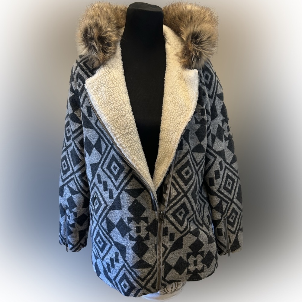 Volcom Showdown Jacket Coat Wool Blend Tribal Fur… - image 2